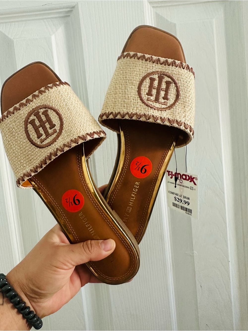 Tommy Hilfiger Natural & Brown Raffia Slide Sandals